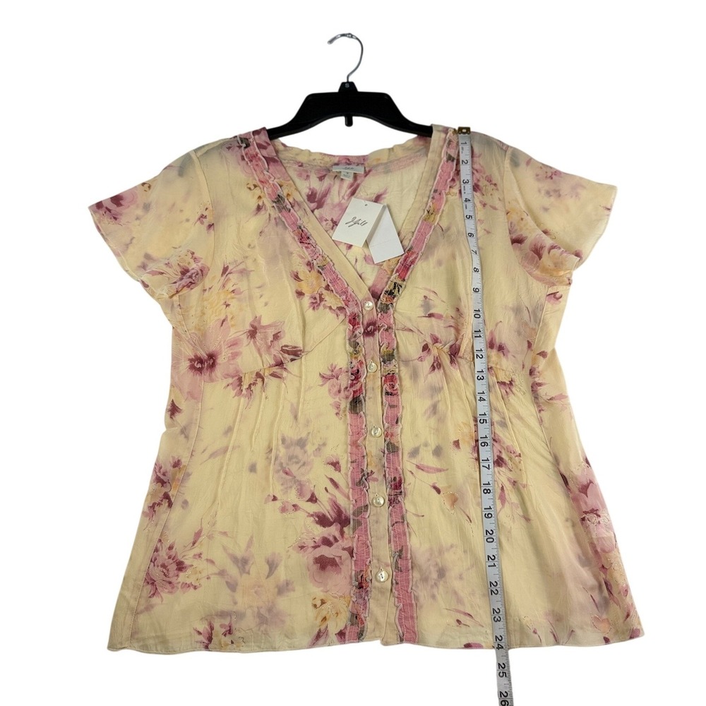 J. Jill Womens Floral V-Neck Button Front Blouse Cream Pink Rayon Small NWT - Picture 3 of 7
